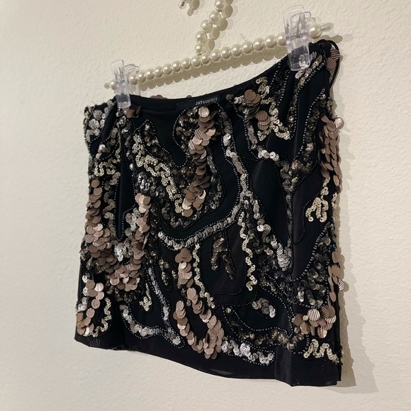JAYGODFREY Sz4/S Gorgeous Beaded Mini Skirt Couture Crystal Lined Sequins - Picture 9 of 11